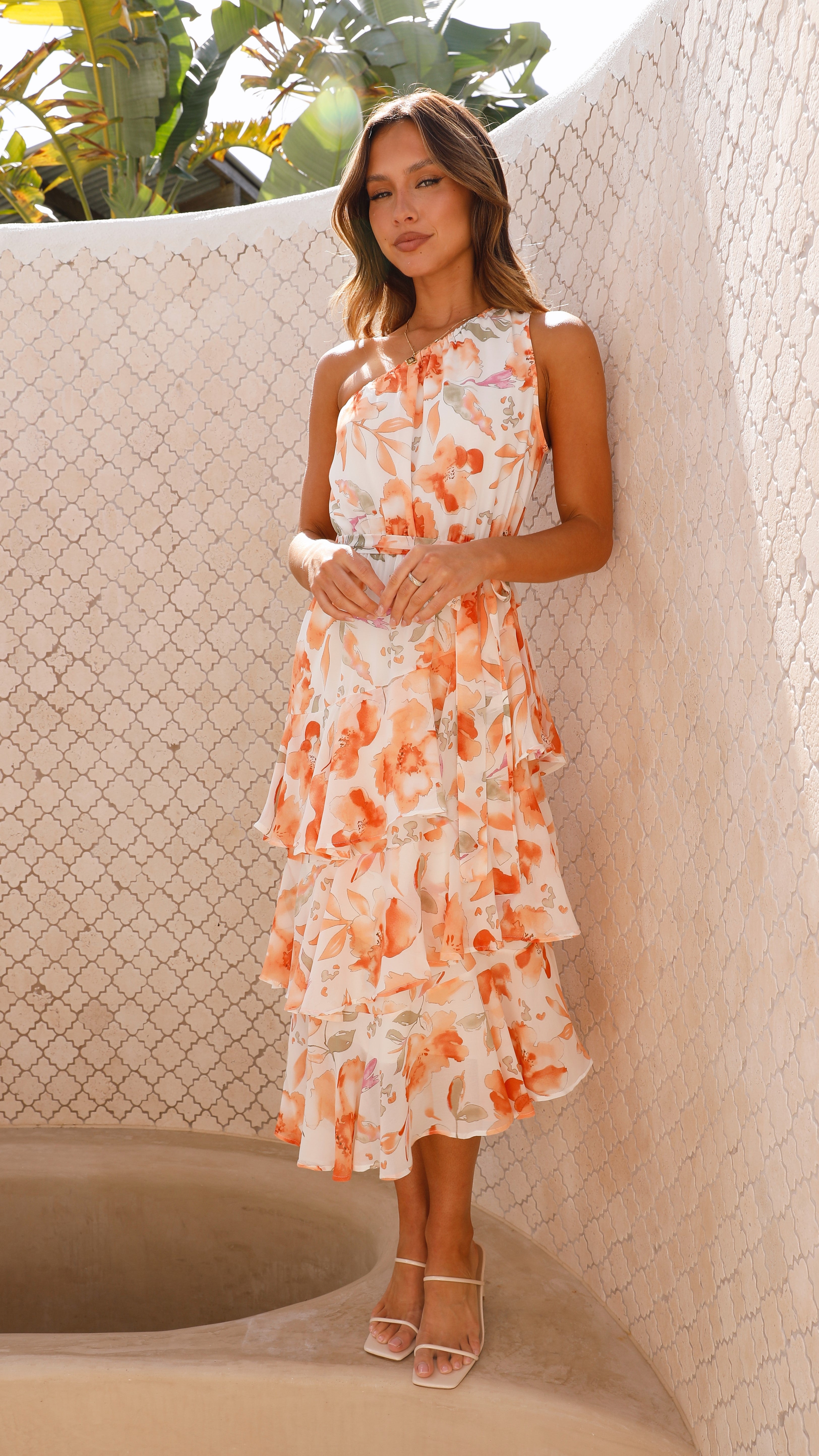 Slaire Midi Dress - Orange Floral