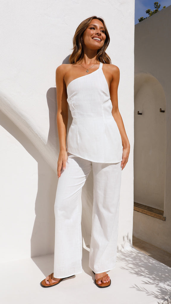 Sicily One Shoulder Top and Pants Set - White