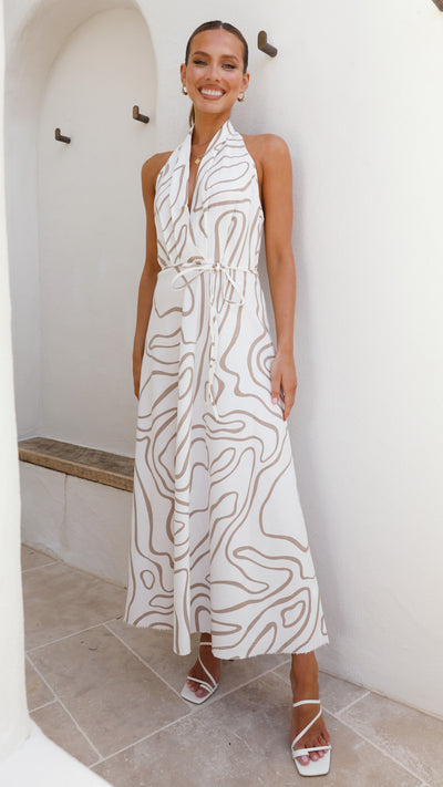 Load image into Gallery viewer, Zaila Maxi Dress - White / Beige Print
