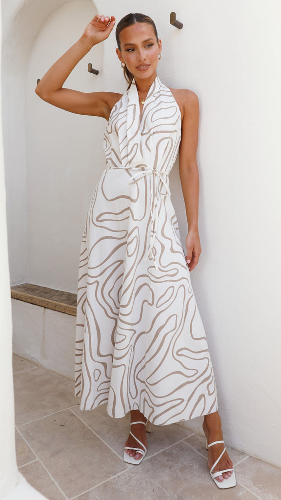 Zaila Maxi Dress - White / Beige Print