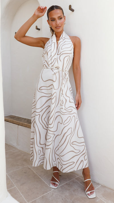 Load image into Gallery viewer, Zaila Maxi Dress - White / Beige Print

