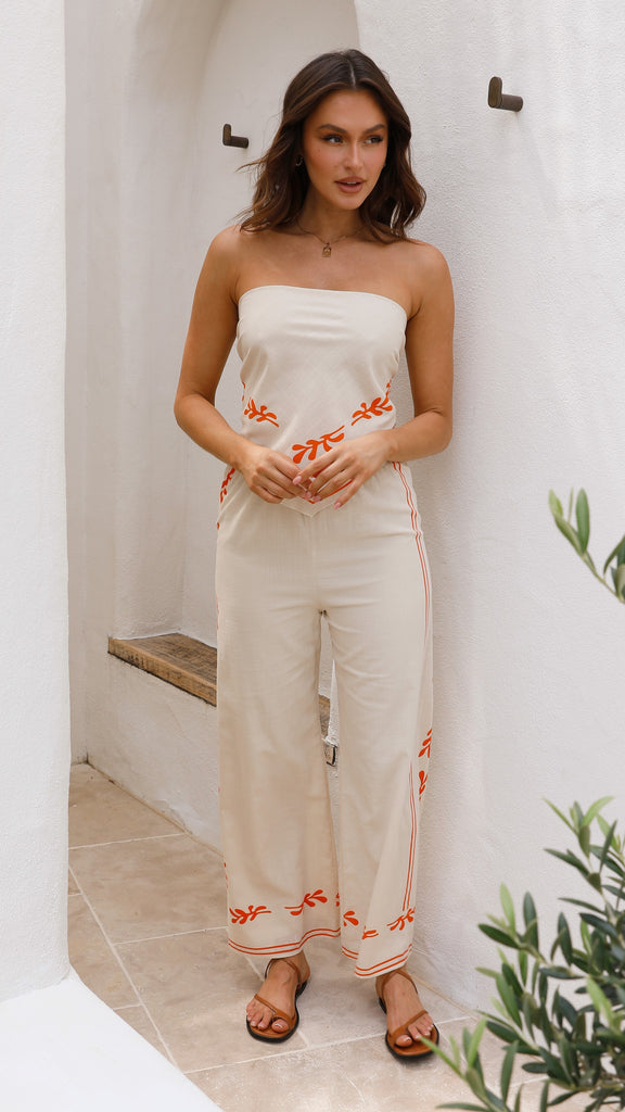 Aimee Scarf Top and Pants Set - Orange Coral