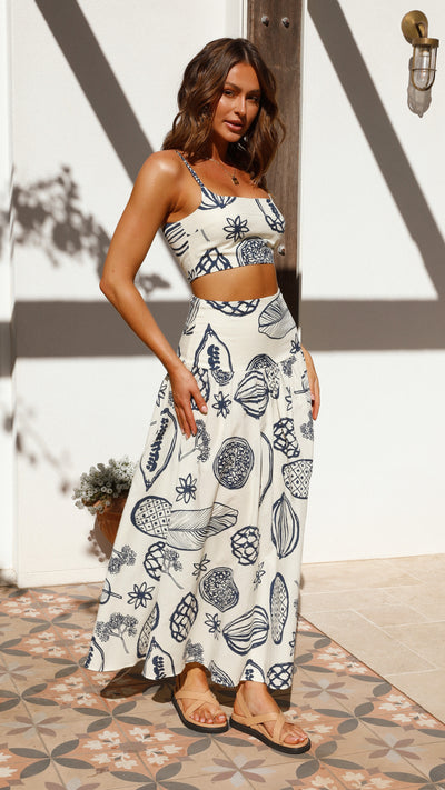 Load image into Gallery viewer, Holiday Top and Skirt Set - Blue Print - Billy J
