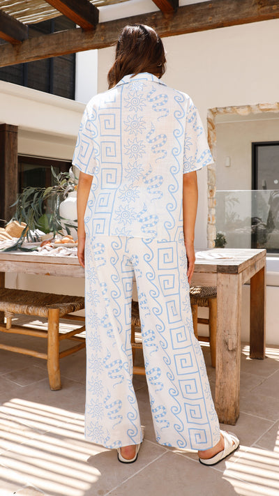 Load image into Gallery viewer, Cleo Button Up Shirt and Pants Set - White/Blue
