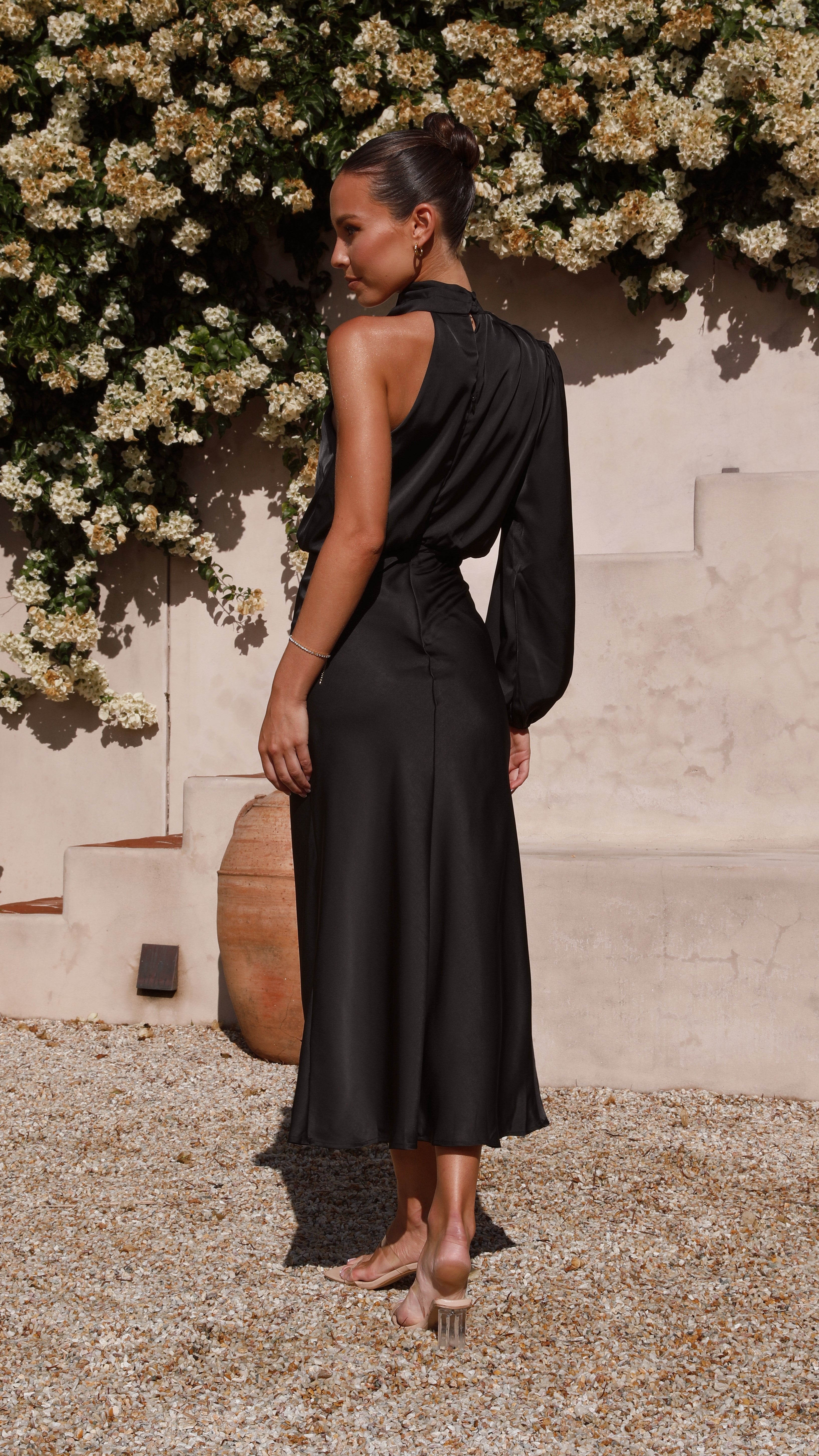 Esther One Shoulder Long Sleeve Dress - Black