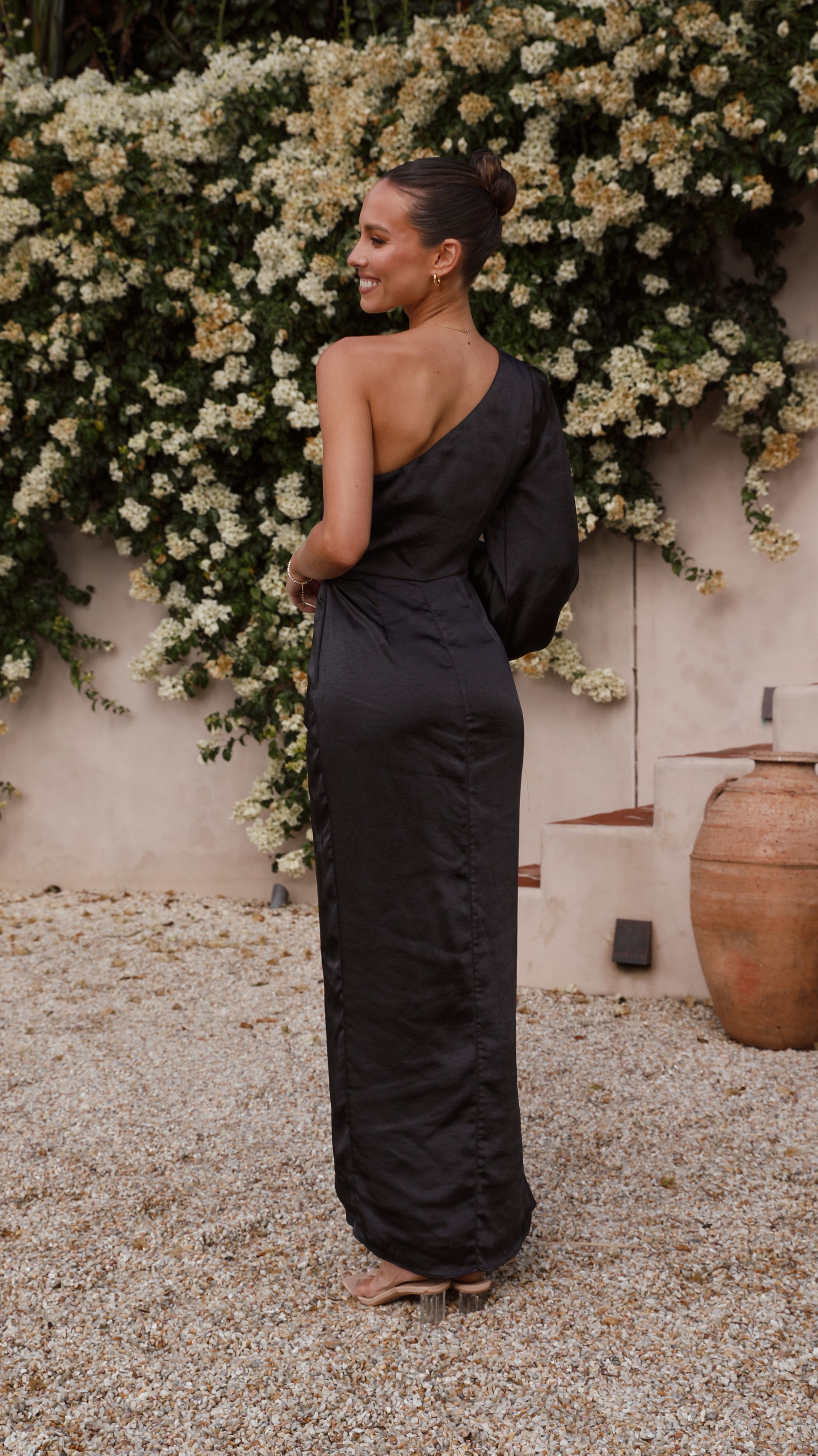 Heidi One Shoulder Maxi Dress - Black