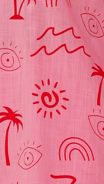 Load image into Gallery viewer, Charli Button Up Shirt and Shorts Set - Pink / Red Wave
