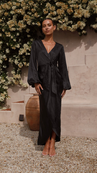 Load image into Gallery viewer, Naomi Long Sleeve Maxi Dress - Black - Billy J
