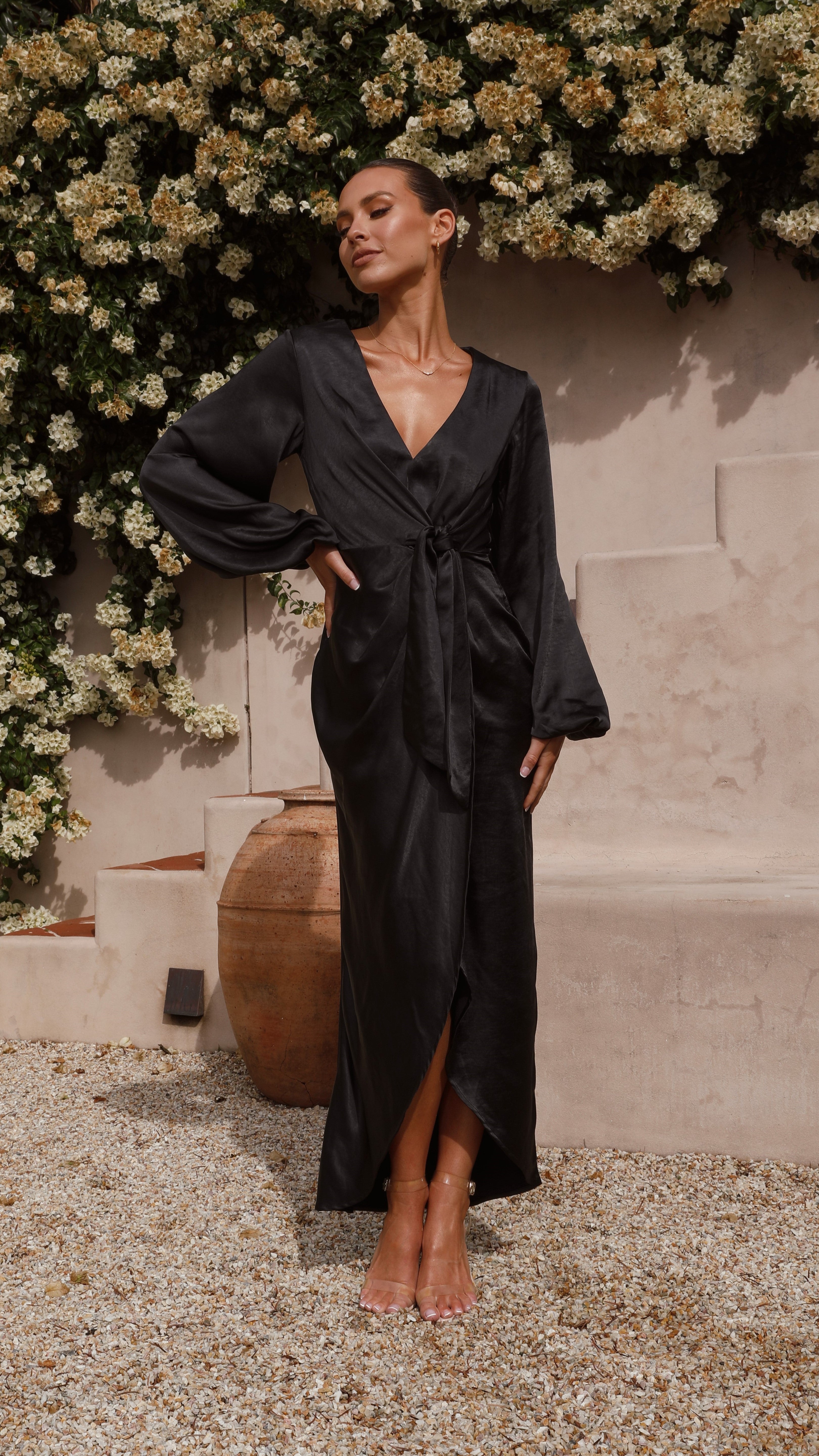Naomi Long Sleeve Maxi Dress - Black - Billy J