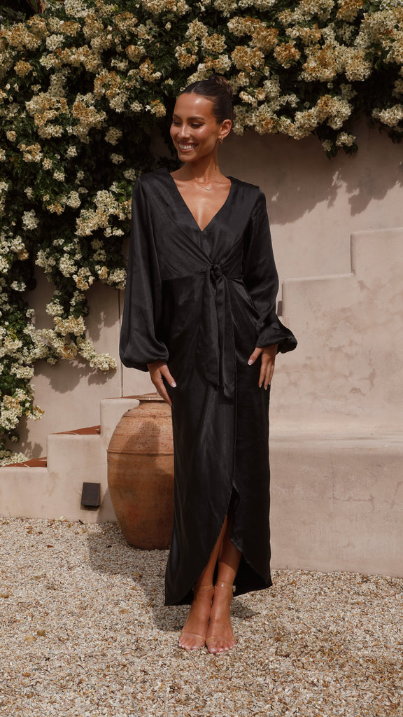 Naomi Long Sleeve Maxi Dress - Black