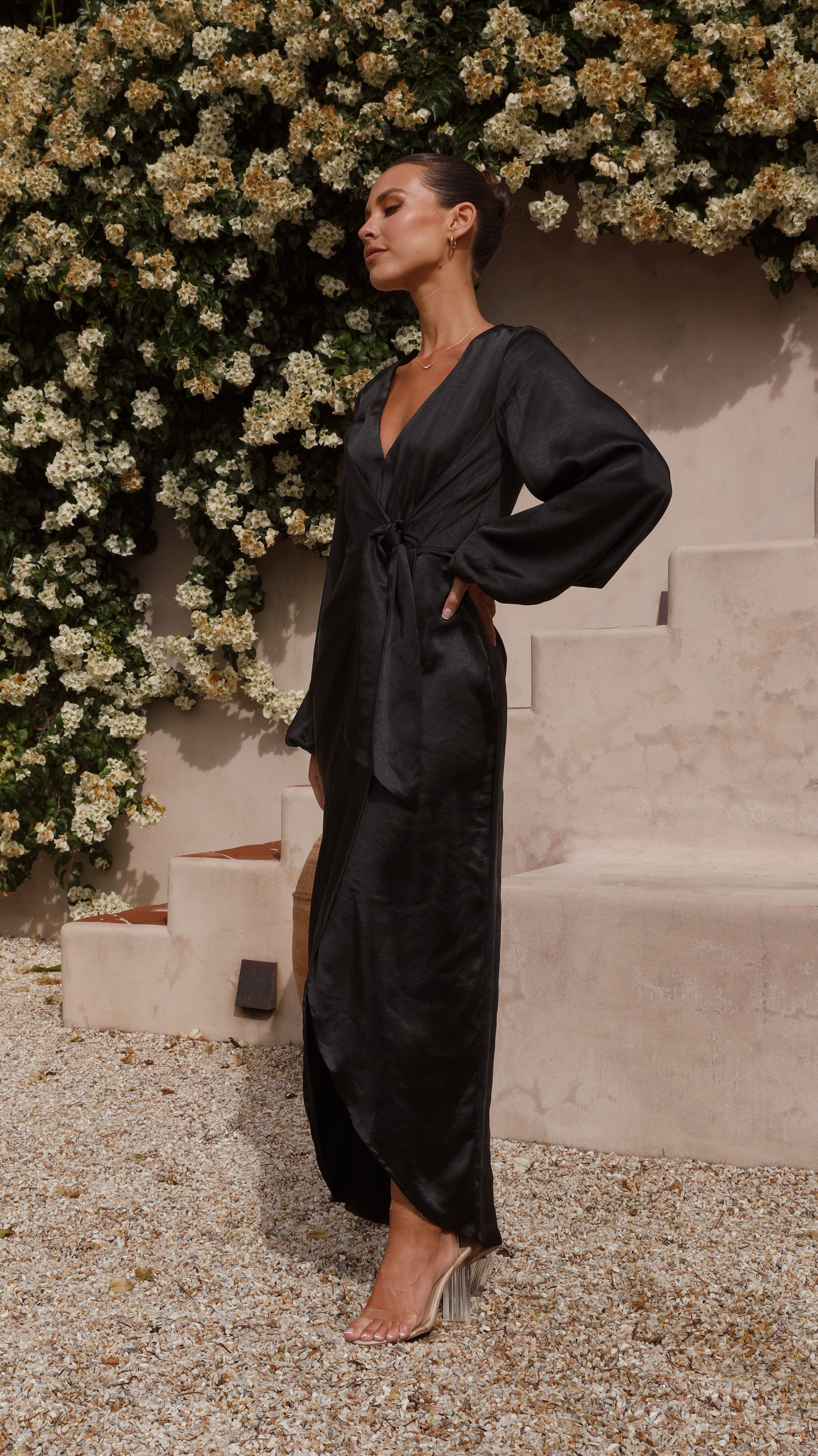 Naomi Long Sleeve Maxi Dress - Black - Billy J