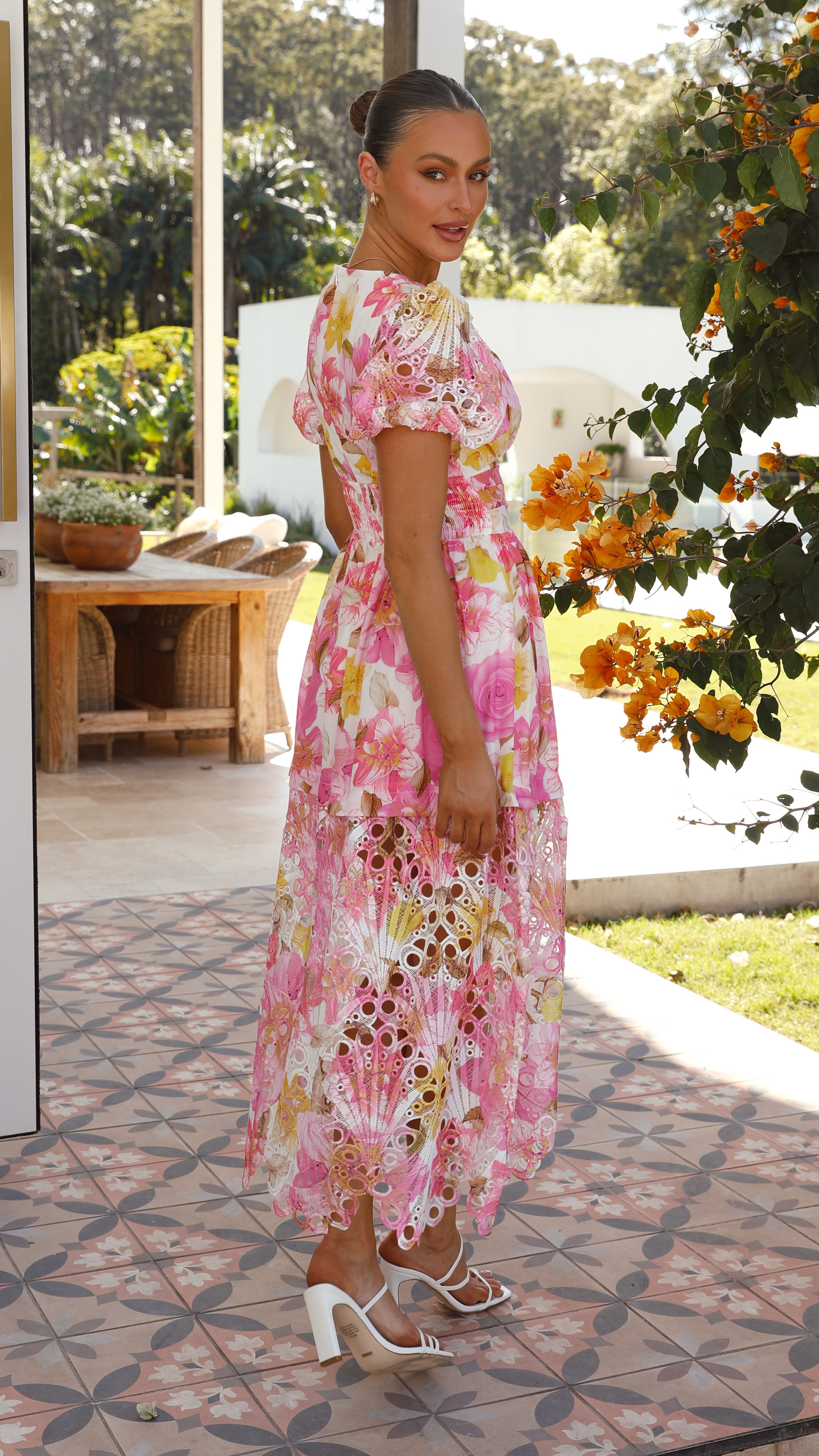 Solana Midi Dress - Pink Floral - Billy J