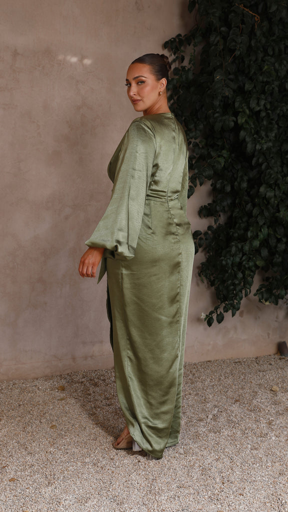 Naomi Long Sleeve Maxi Dress - Olive - Billy J
