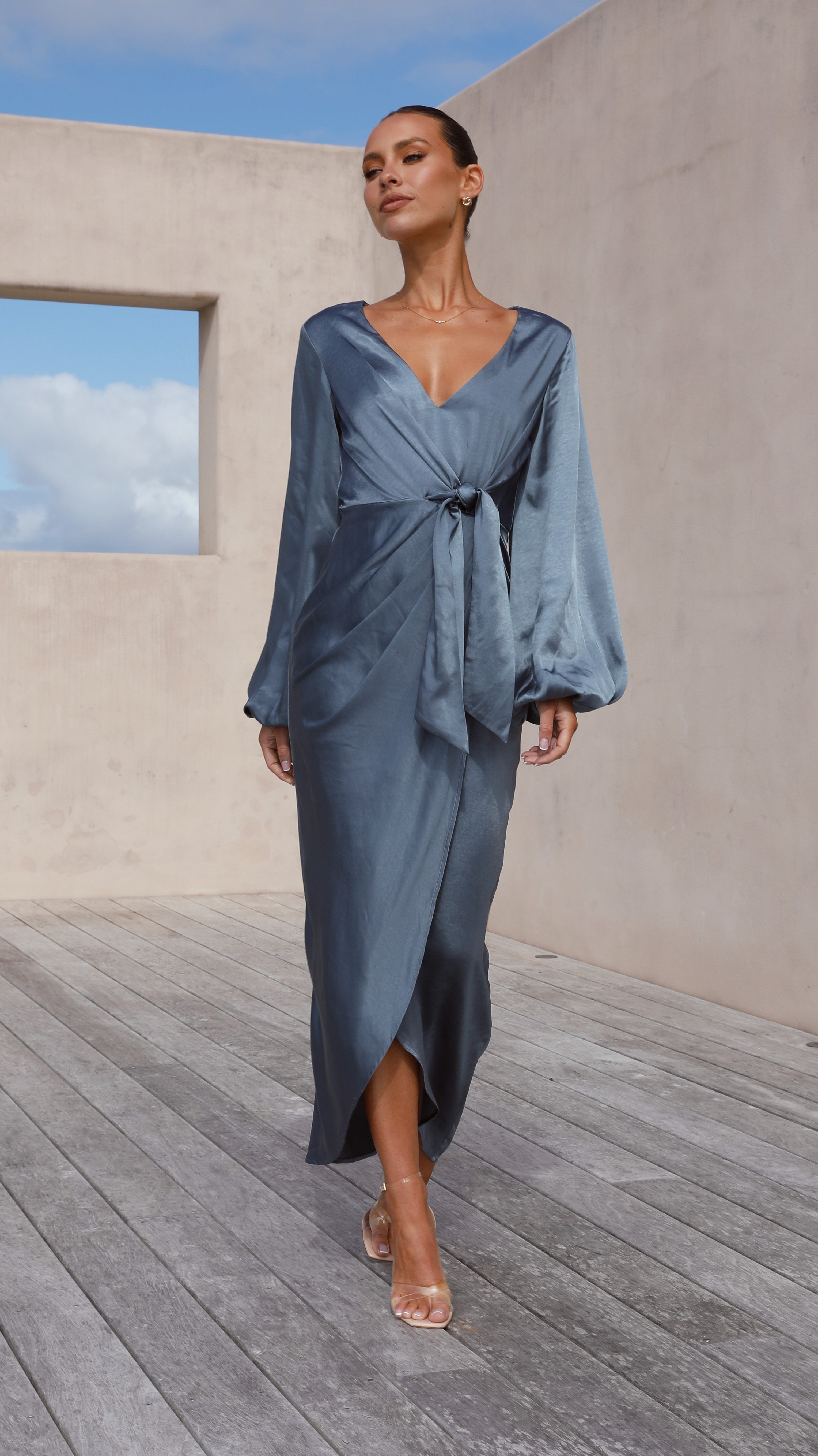 Naomi Long Sleeve Maxi Dress - Slate Blue