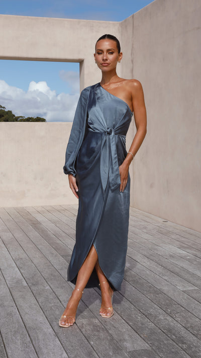 Load image into Gallery viewer, Heidi One Shoulder Maxi Dress - Slate Blue - Billy J
