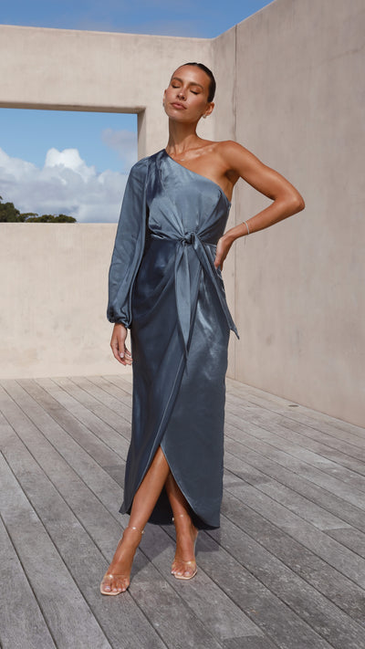 Load image into Gallery viewer, Heidi One Shoulder Maxi Dress - Slate Blue - Billy J
