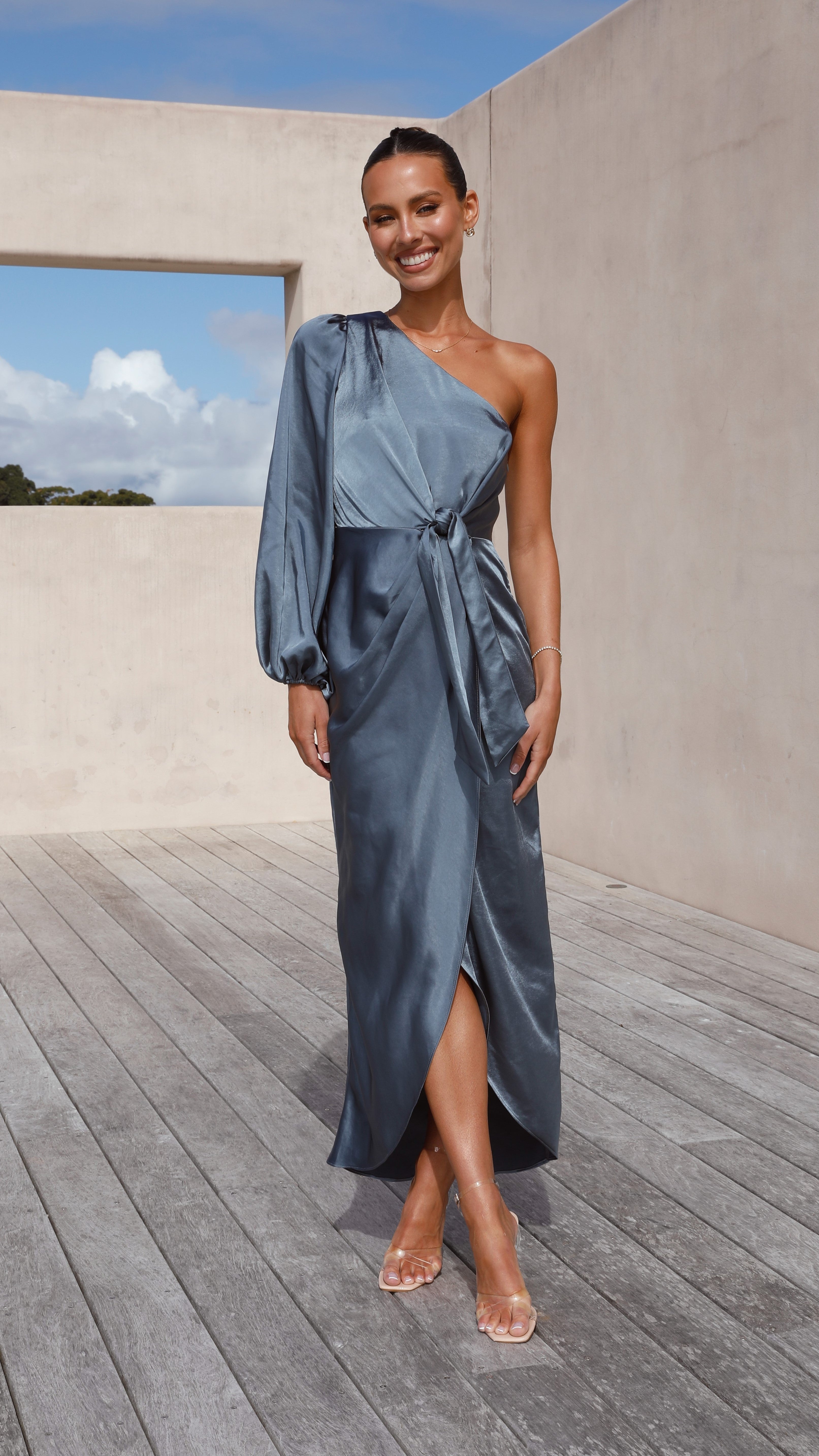 Heidi One Shoulder Maxi Dress - Slate Blue - Billy J