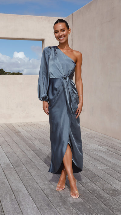 Load image into Gallery viewer, Heidi One Shoulder Maxi Dress - Slate Blue - Billy J
