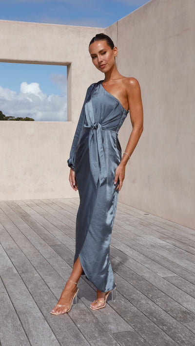 Load image into Gallery viewer, Heidi One Shoulder Maxi Dress - Slate Blue - Billy J
