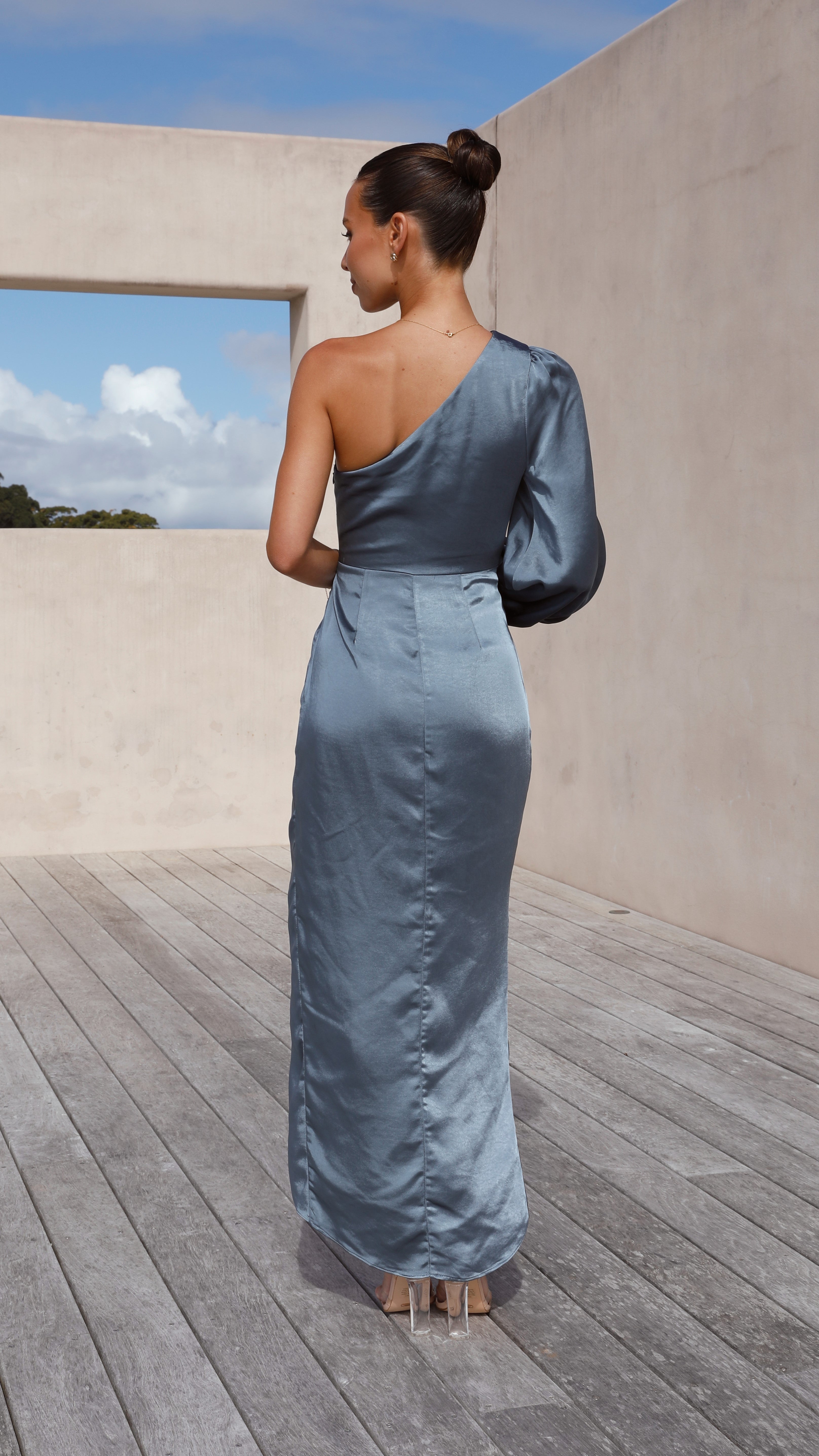 Heidi One Shoulder Maxi Dress - Slate Blue - Billy J