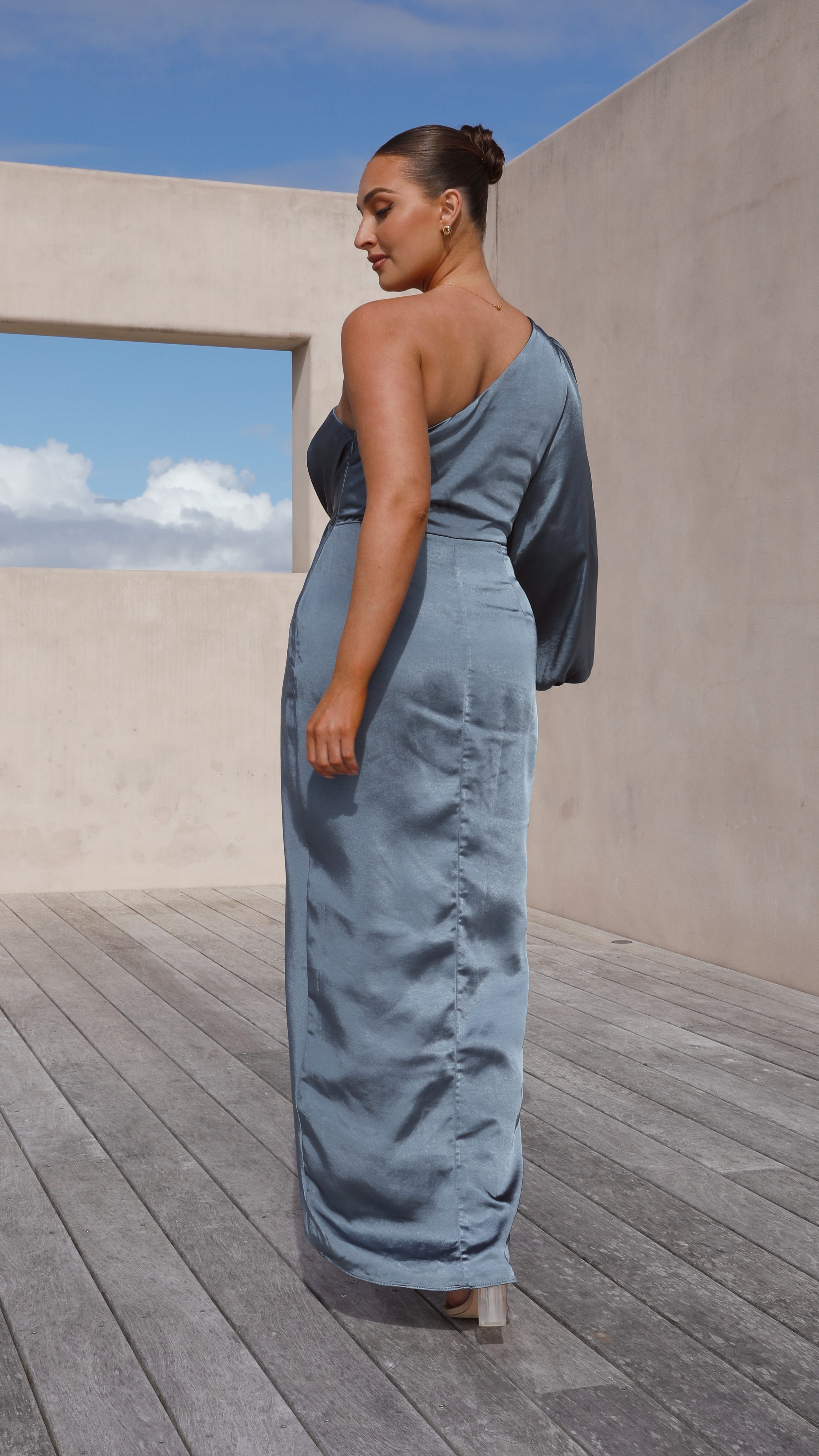 Heidi One Shoulder Maxi Dress - Slate Blue - Billy J