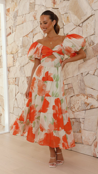 Load image into Gallery viewer, Coral Maxi Dress - Orange Floral - Billy J
