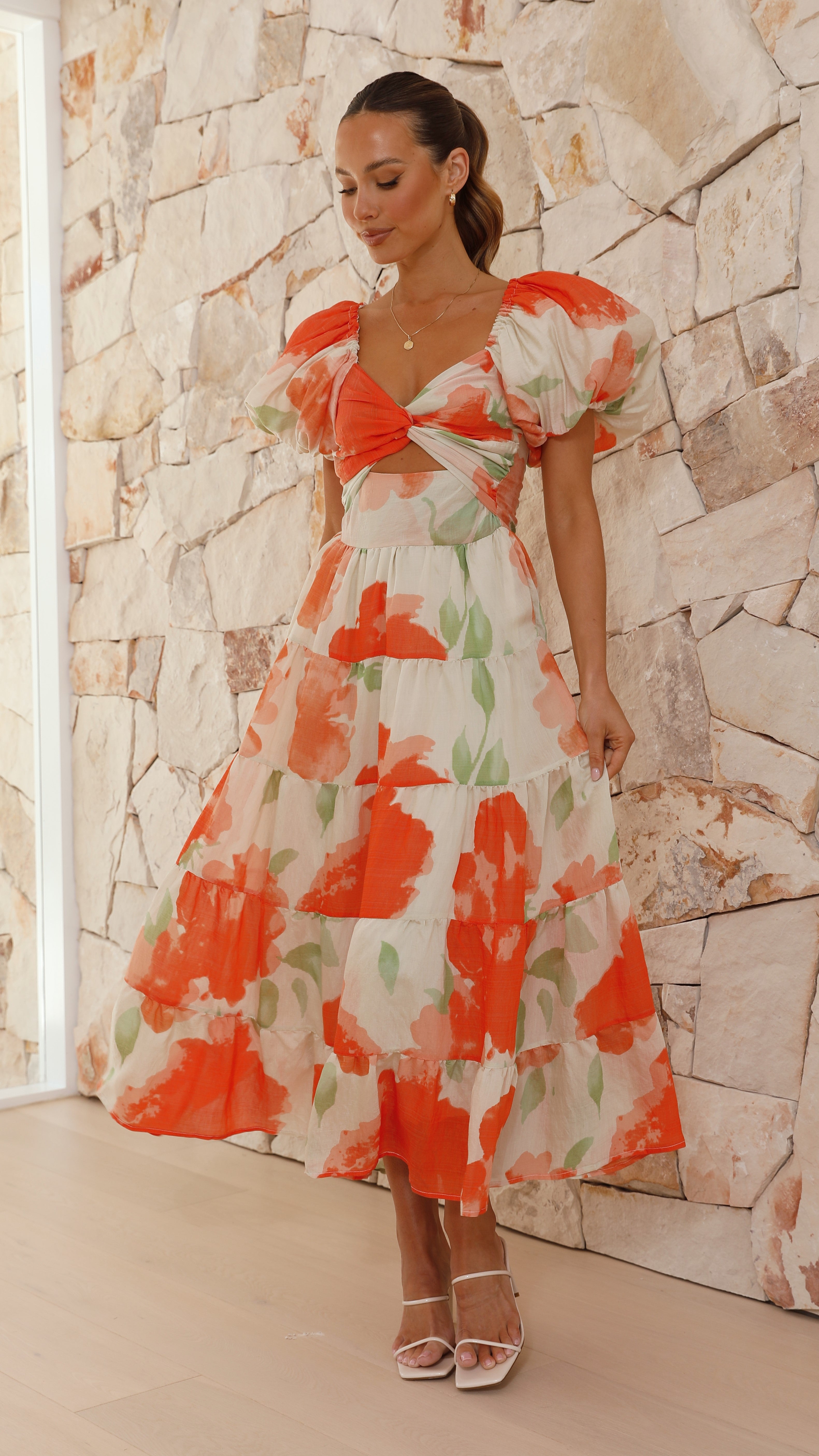 Coral Maxi Dress - Orange Floral - Billy J