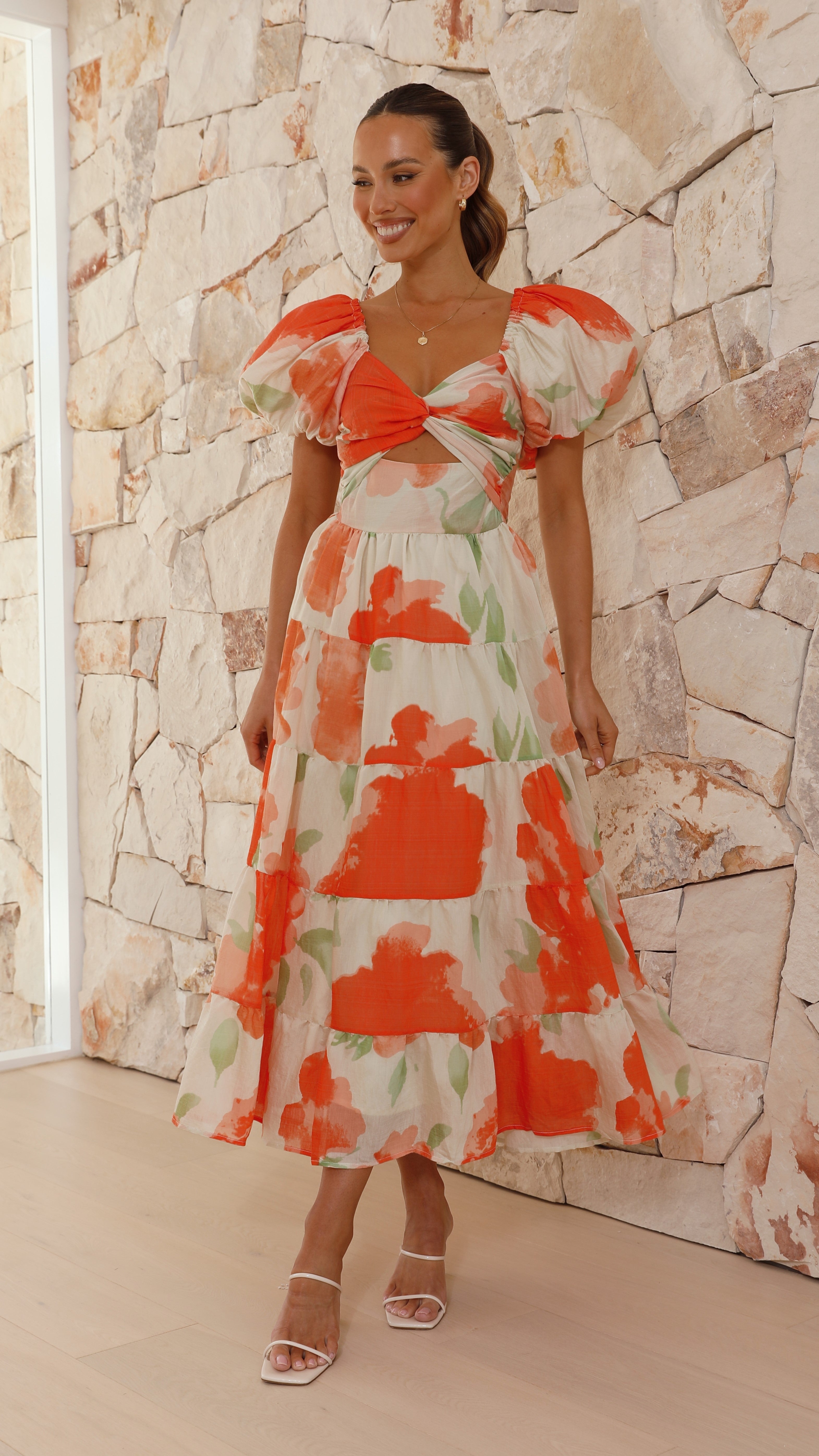 Coral Maxi Dress - Orange Floral