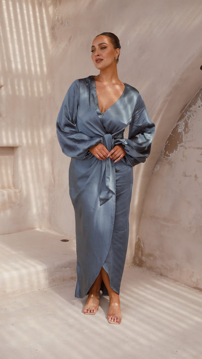 Load image into Gallery viewer, Naomi Long Sleeve Maxi Dress - Slate Blue
