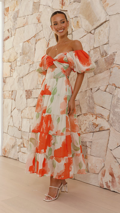 Load image into Gallery viewer, Coral Maxi Dress - Orange Floral
