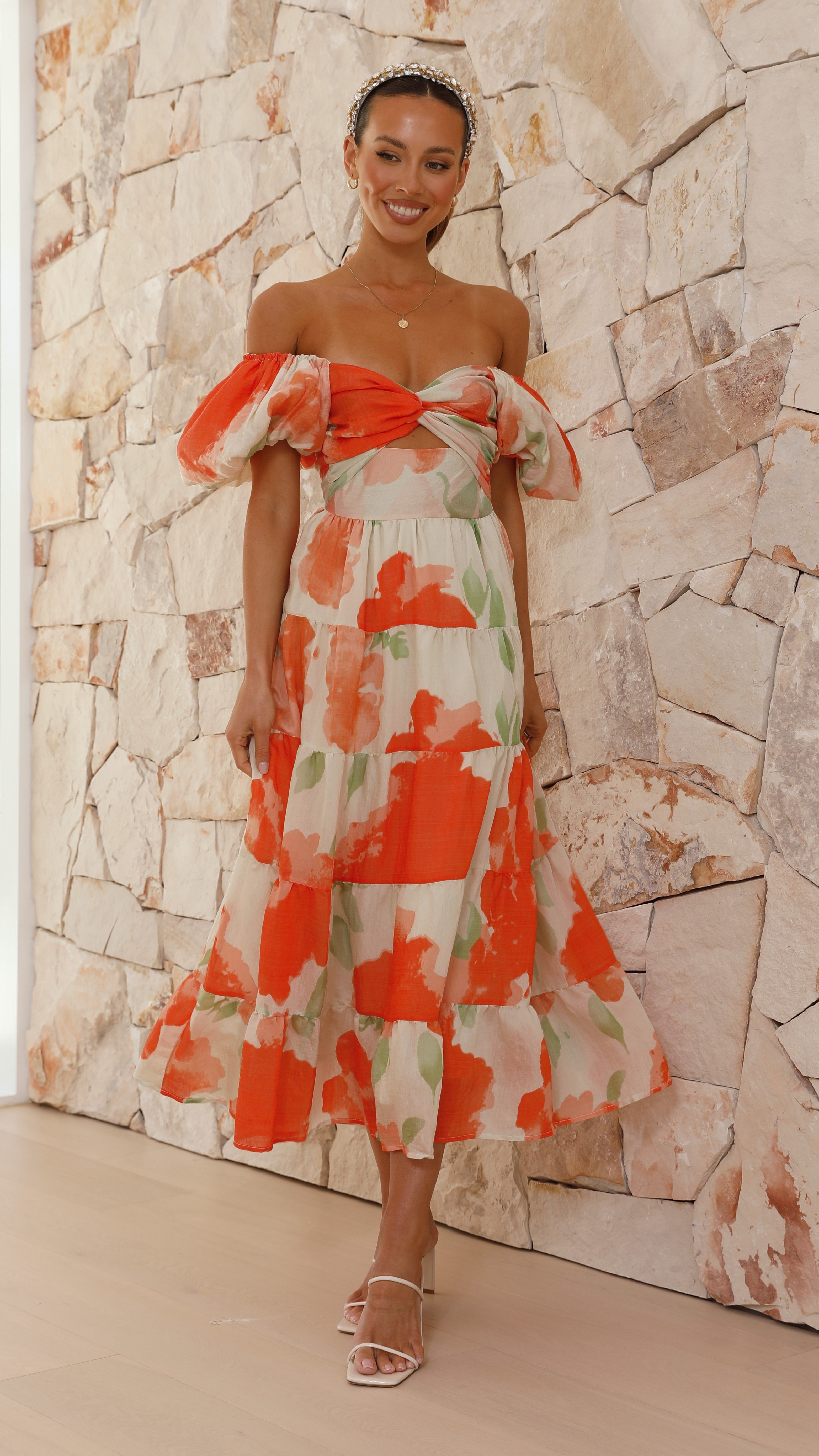 Coral Maxi Dress - Orange Floral