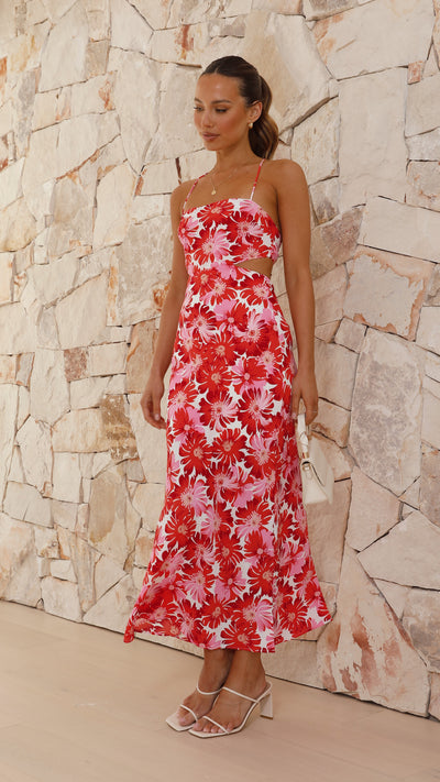 Load image into Gallery viewer, Adalet Maxi Dress - Red / Pink Floral
