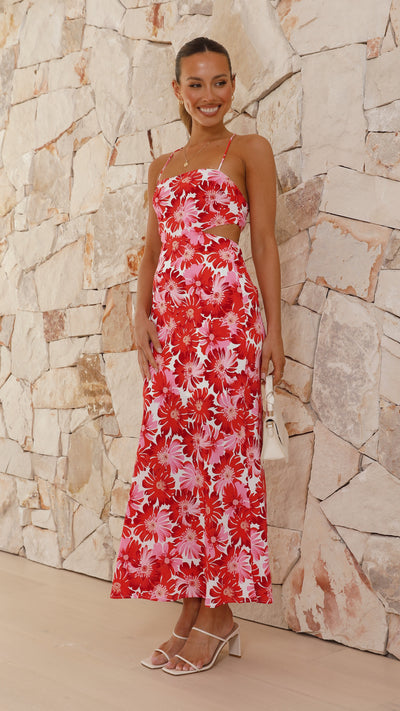 Load image into Gallery viewer, Adalet Maxi Dress - Red / Pink Floral

