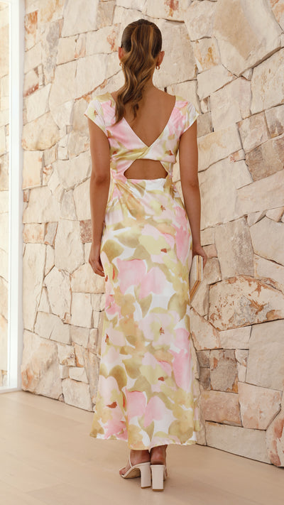 Load image into Gallery viewer, Annie Maxi Dress - Pink/Yellow Print - Billy J
