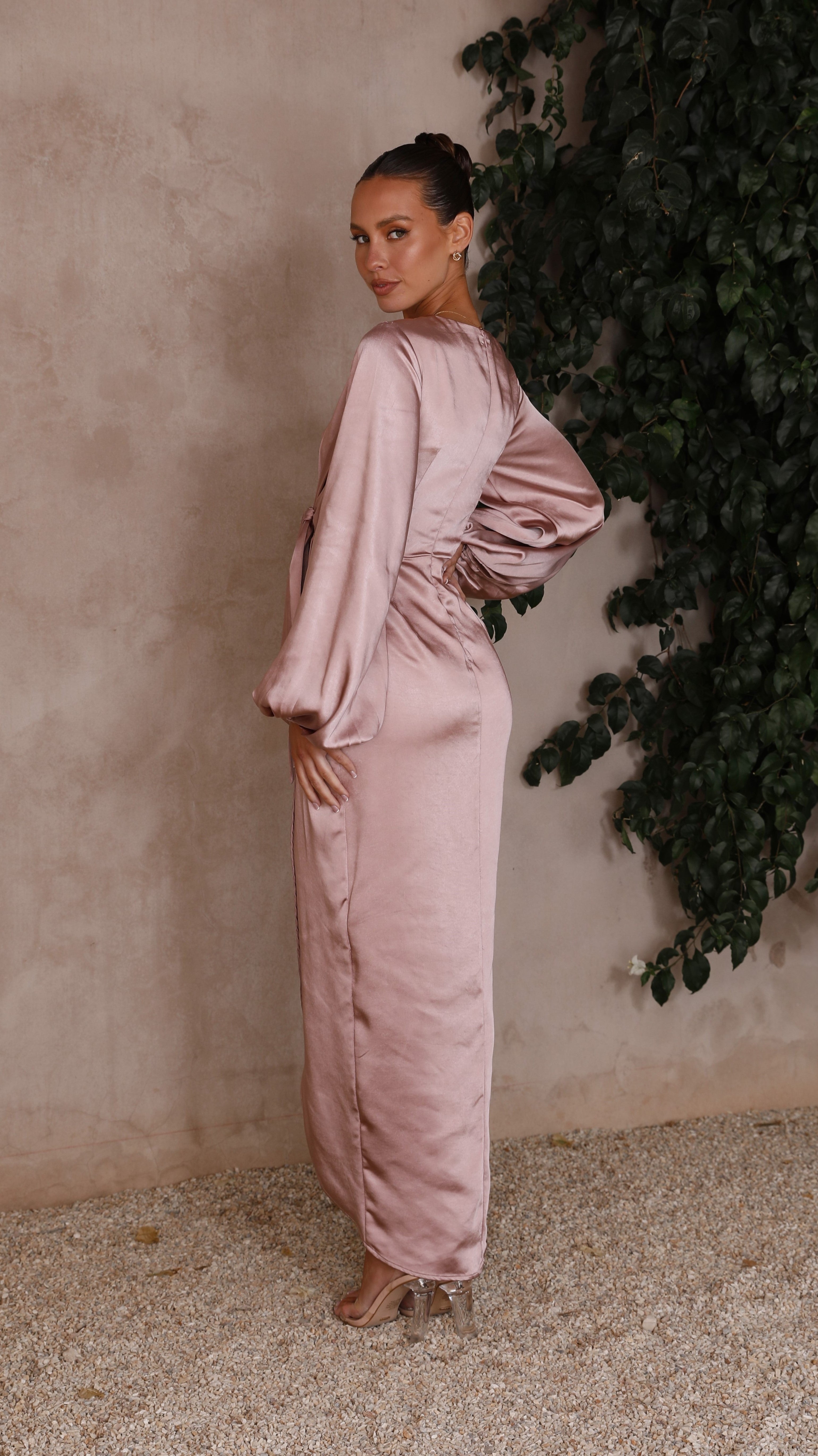 Naomi Long Sleeve Maxi Dress - Dusty Pink
