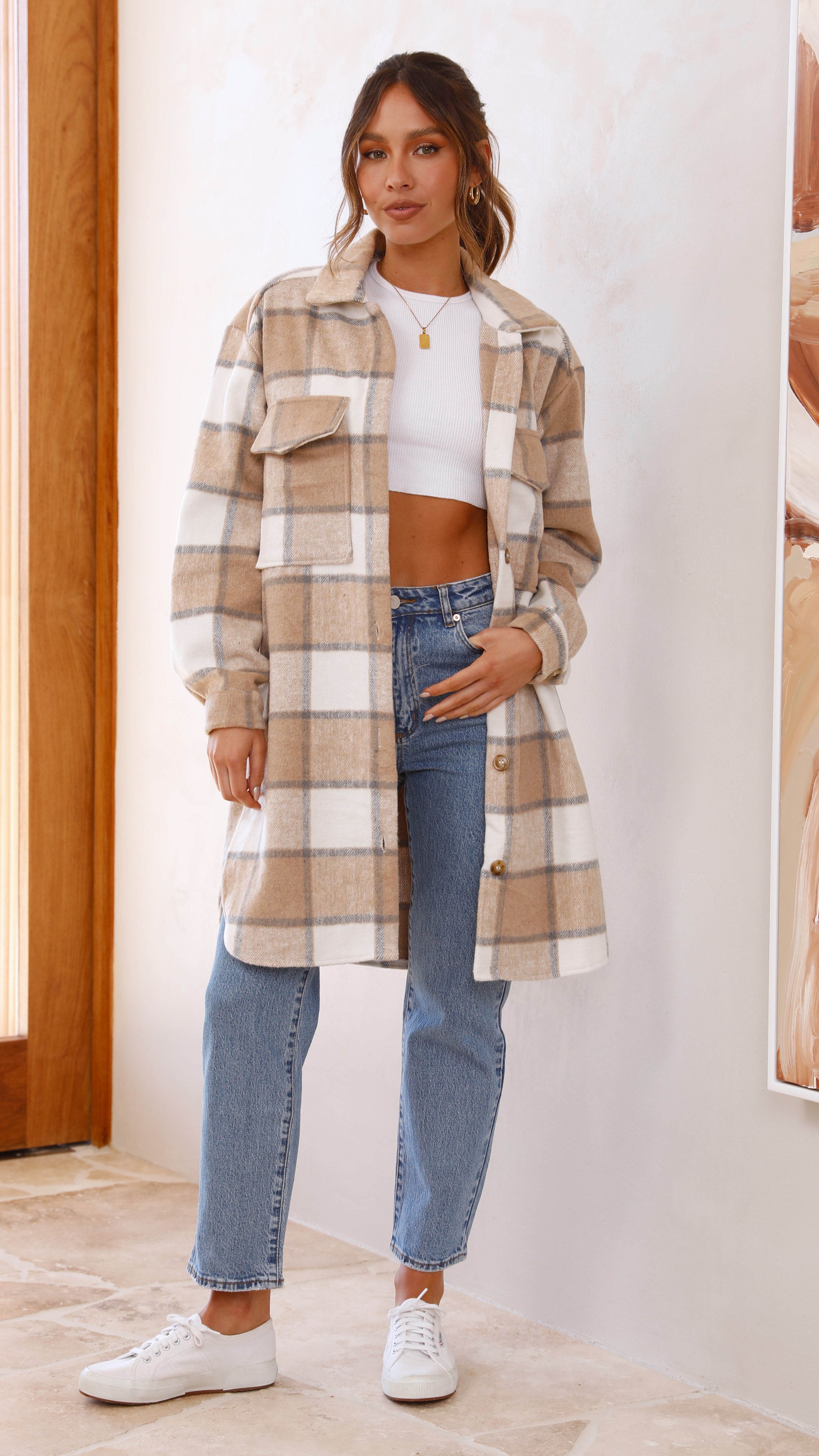 Saskia Jacket - Beige/Cream Check - Billy J