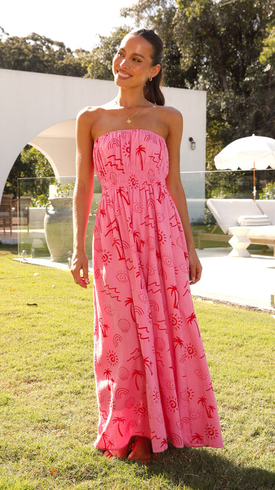 Load image into Gallery viewer, Galatia Maxi Dress - Pink/Red Wave
