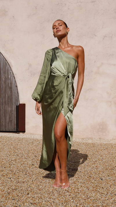 Load image into Gallery viewer, Heidi One Shoulder Maxi Dress - Olive - Billy J
