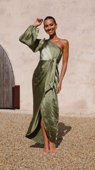 Load image into Gallery viewer, Heidi One Shoulder Maxi Dress - Olive - Billy J
