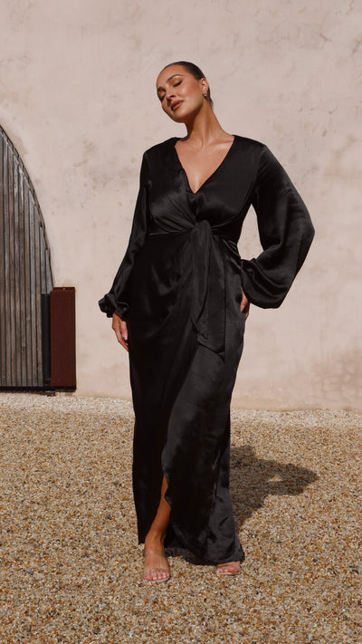 Load image into Gallery viewer, Naomi Long Sleeve Maxi Dress - Black - Billy J
