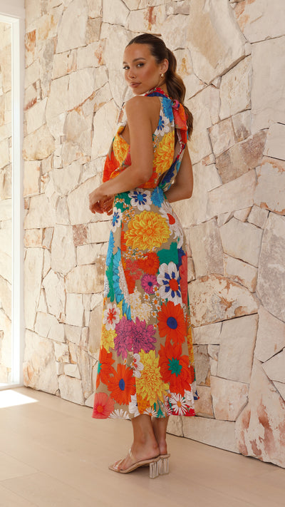 Load image into Gallery viewer, Abdula Maxi Dress - Orange/Blue/Pink Floral - Billy J

