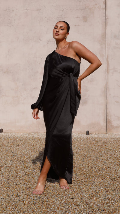 Load image into Gallery viewer, Heidi One Shoulder Maxi Dress - Black
