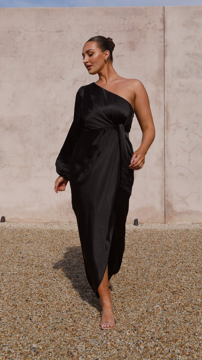 Load image into Gallery viewer, Heidi One Shoulder Maxi Dress - Black
