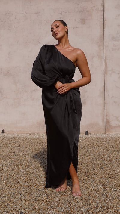 Load image into Gallery viewer, Heidi One Shoulder Maxi Dress - Black - Billy J
