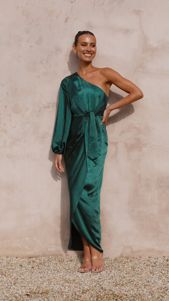 Heidi One Shoulder Maxi Dress - Emerald