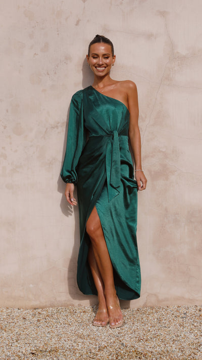 Load image into Gallery viewer, Heidi One Shoulder Maxi Dress - Emerald

