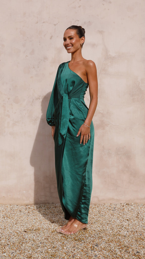 Heidi One Shoulder Maxi Dress - Emerald