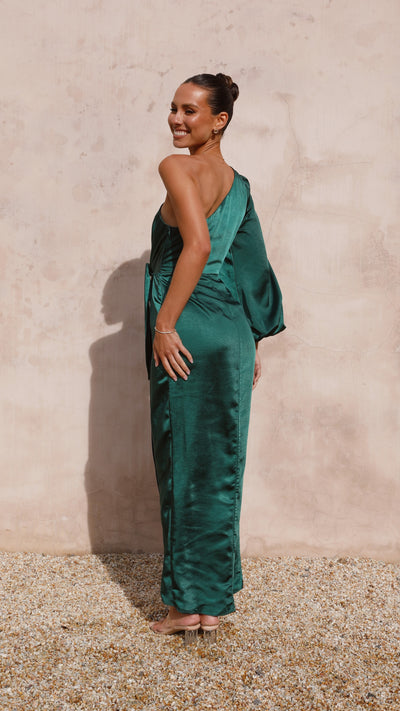 Load image into Gallery viewer, Heidi One Shoulder Maxi Dress - Emerald - Billy J

