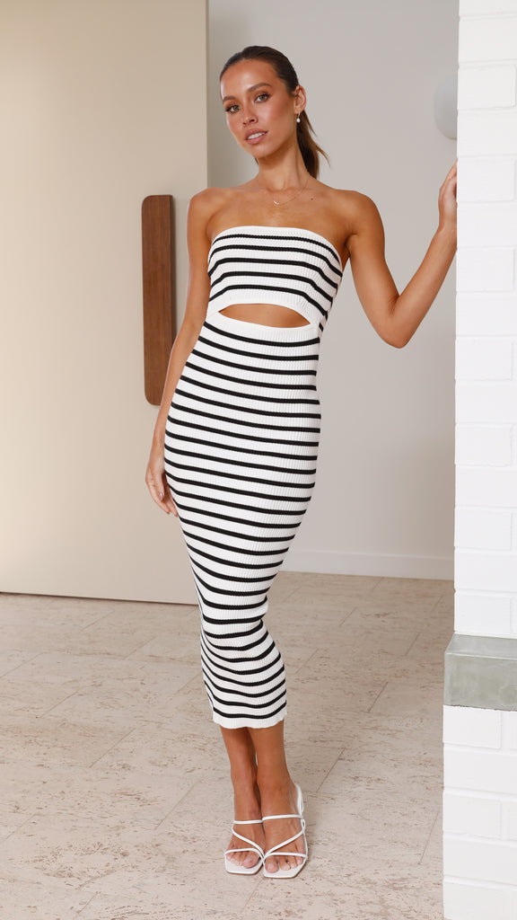 Marissa Midi Dress - Black/White Stripe