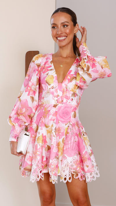 Load image into Gallery viewer, Felicity Mini Dress - Pink Floral - Billy J
